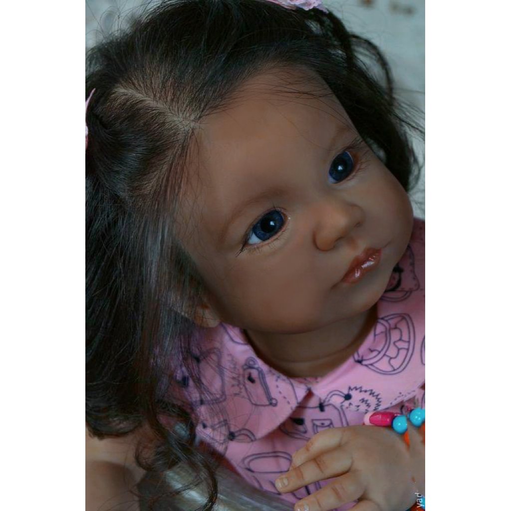 African American 20'' Reborn Lifelike Toddler Doll Girl Gustave With Black Hair And Grey Eyes