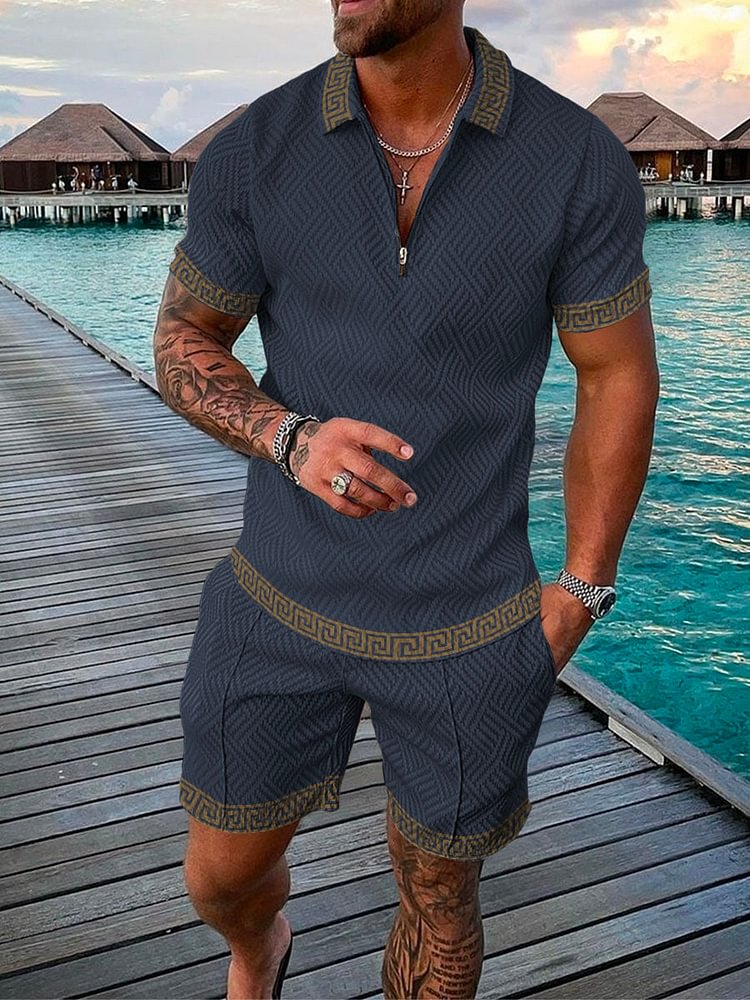 Men's Casual Geometric Lace Vacation Suit