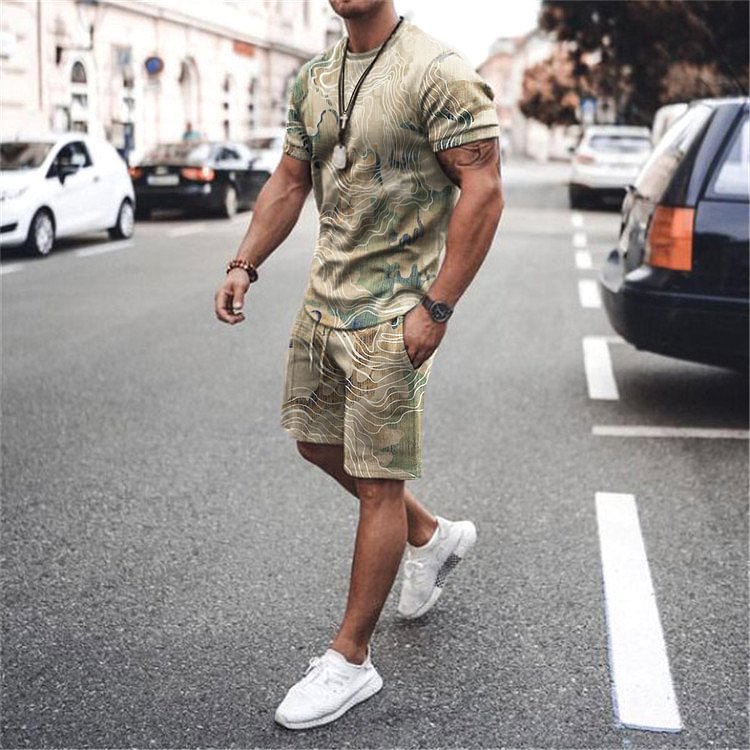 BrosWear New Camouflage T-Shirt And Shorts Two Piece Set