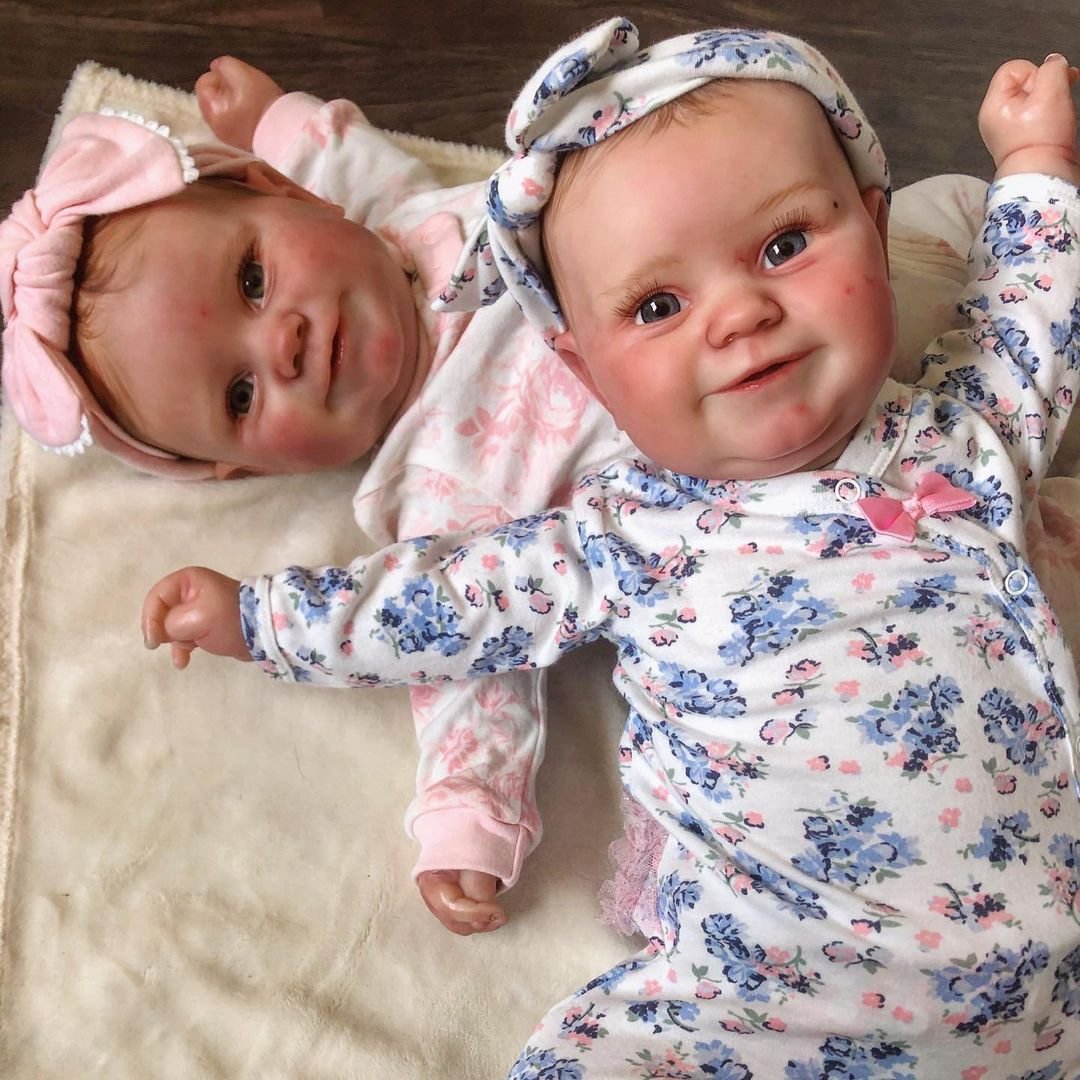 [Newly Reborns]20" Cute Lifelike Handmade Silicone Smile Reborn Twin Sisters Baby Doll Set,Creative Gift