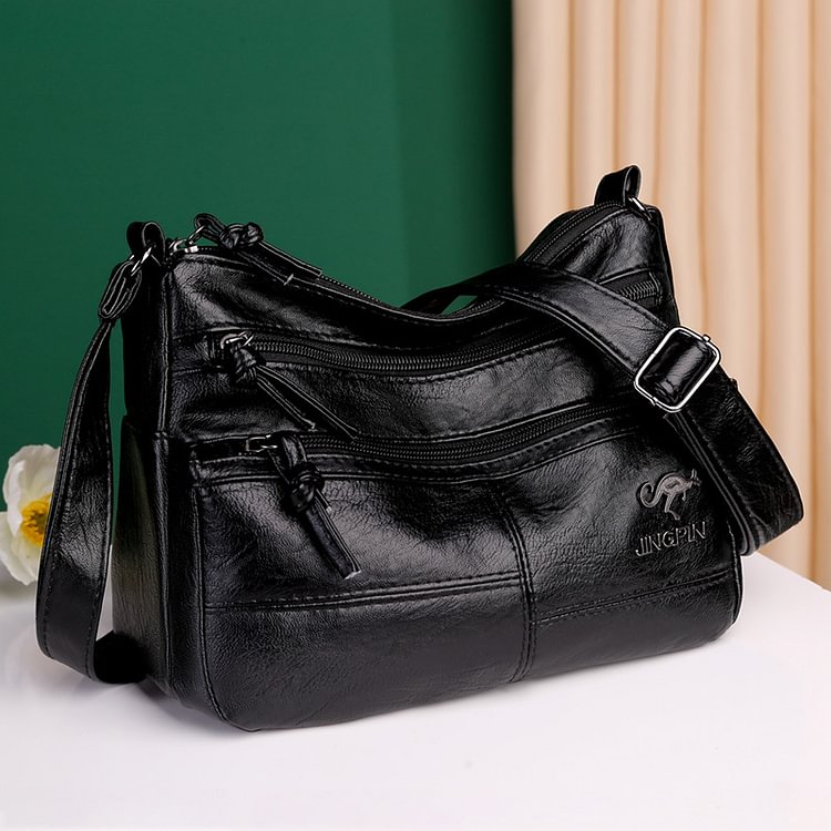 Women's messenger shoulder bag soft leather simple multi-pocket large-capacity bag