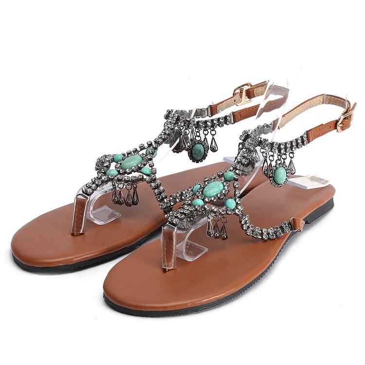 Casual Bohemian National Wind Comfortable Beaded Pin Flat Sexy Women's Sandals for