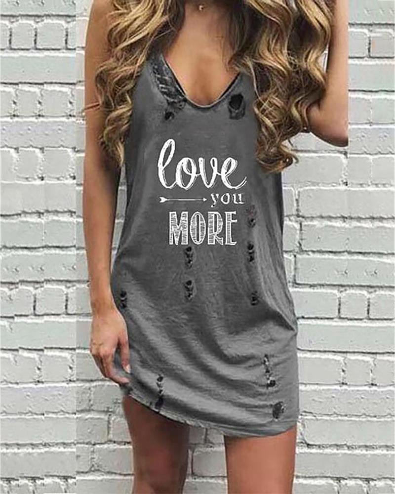 V-neck Letter Print Hollow Out Casual Dress P16256