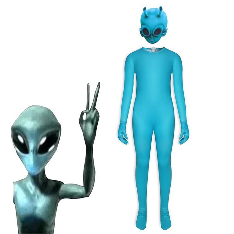 Mayoulove UFO Alien Extraterrestrial Cosplay Costume with Mask Boys Girls Bodysuit Halloween Fancy Jumpsuits-Mayoulove