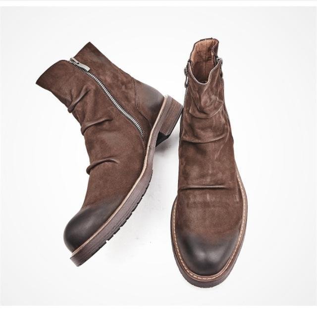 Men Genuine Leather Thick Bottom British Retro Designer Boots High Leather Boots-Corachic