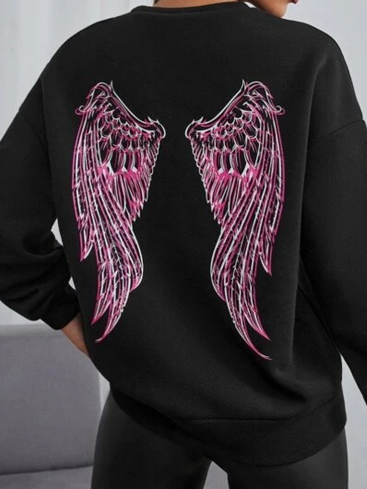 Pinkish Wings Printed Long Sleeve Sweatshirt