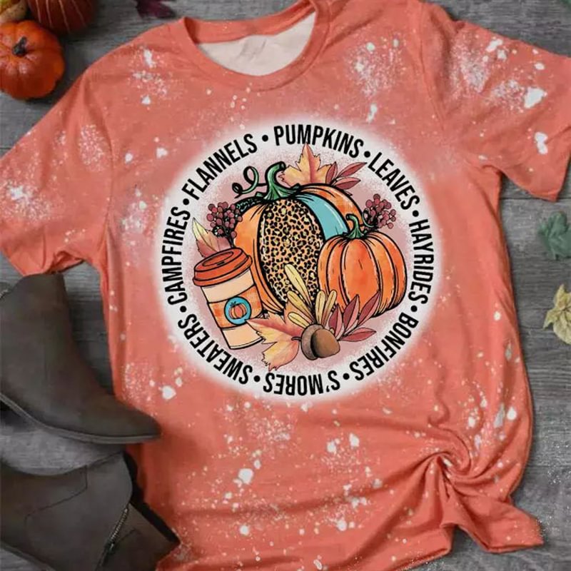 Flannels Pumpkins Leaves Hayrides Bonfires Printed Women's T-shirt