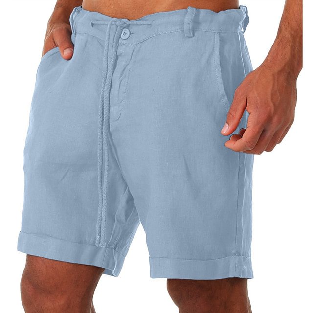 Summer Solid Color Lace-up Casual Men's Shorts-VESSFUL