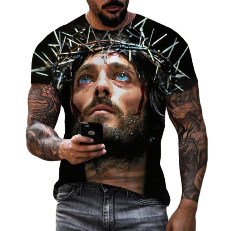 Jesus Christ 3D Print Summer Short Sleeve Men's T-Shirts-VESSFUL