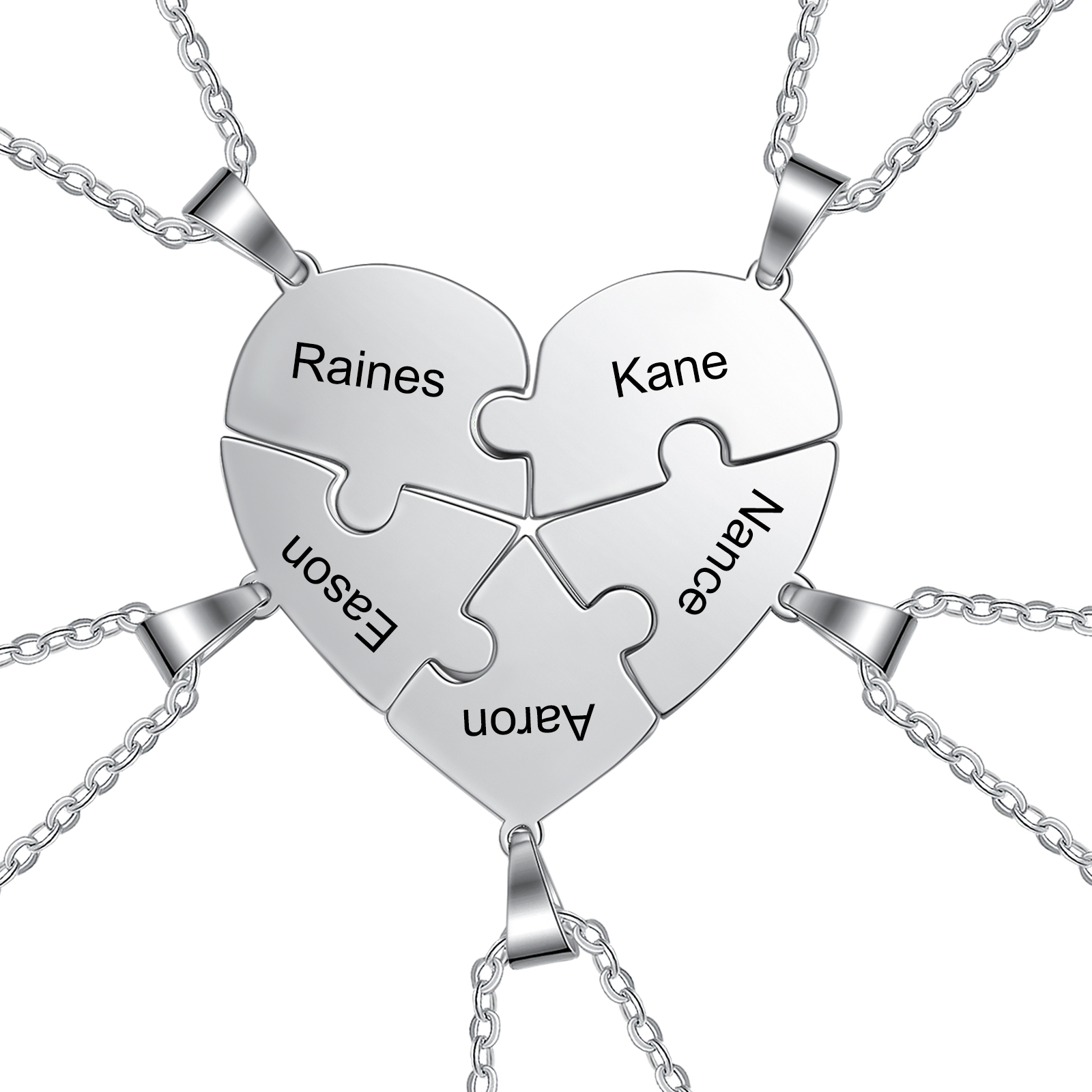 Personalized Heart Puzzle Necklace With 5 Names Gifts For Her
