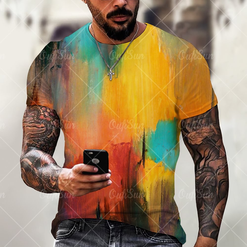 Mosaic Print Summer Casual Short Sleeved Men's T-Shirt-VESSFUL