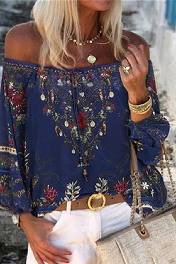 On-trend Printed Off Shoulder Blouse-Allyzone-Allyzone