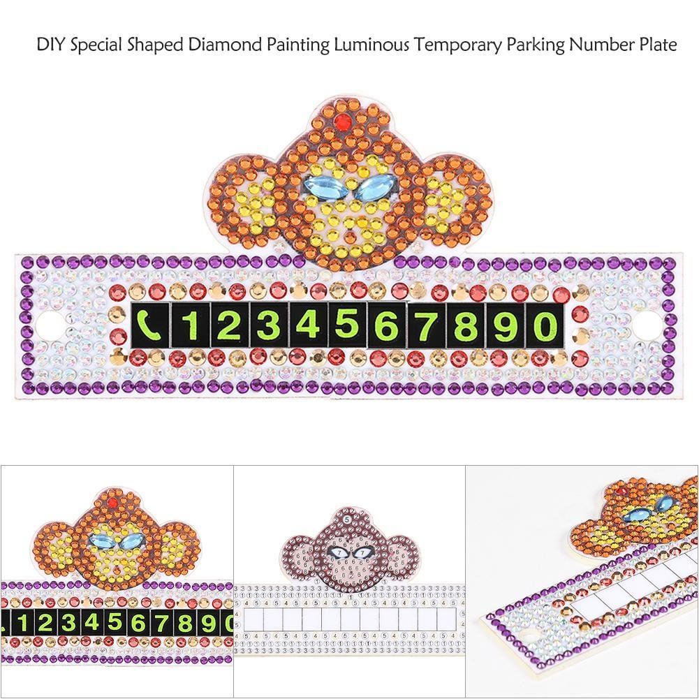 DIY Monkey Special Shaped Diamond Painting Luminous Parking Number Plate
