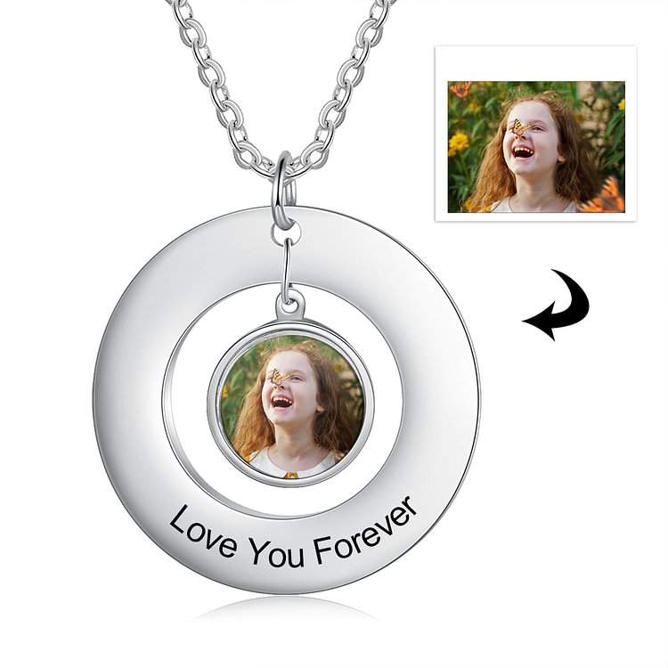 Custom Picture Necklace Round Pendant With Engraving, Custom Necklace with Picture and Text