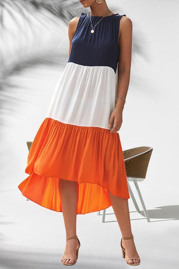 Womens Charming Smart Colorful Contrast Dress-Allyzone-Allyzone
