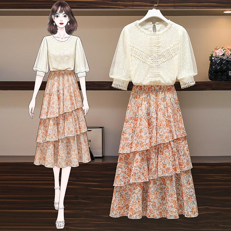 Sweet Lace Tee+Floral Skirt P15785