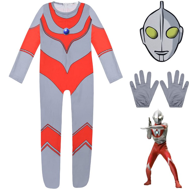 Mayoulove Ultraman Cosplay Costume with Mask Boys Girls Bodysuit Halloween Fancy Jumpsuits-Mayoulove