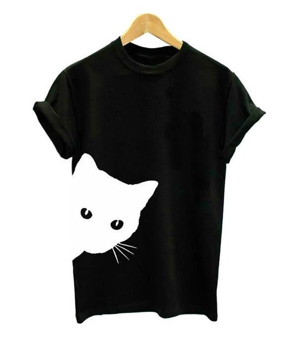 women casual funny print cat looking outside plus size t shirts tops p113802