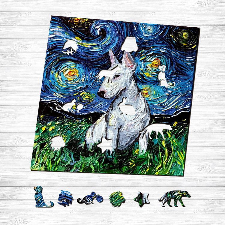 Van Gogh Bull Terrier Wooden Jigsaw Puzzle