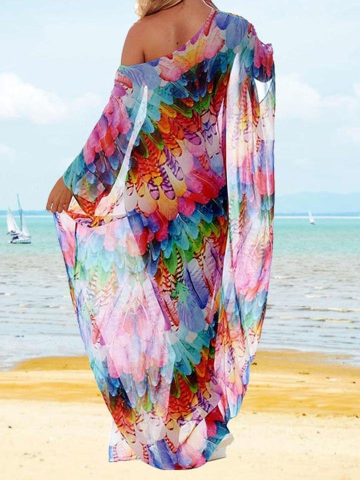 Feather Print Bandage Design Multicolor Cover-up P11768