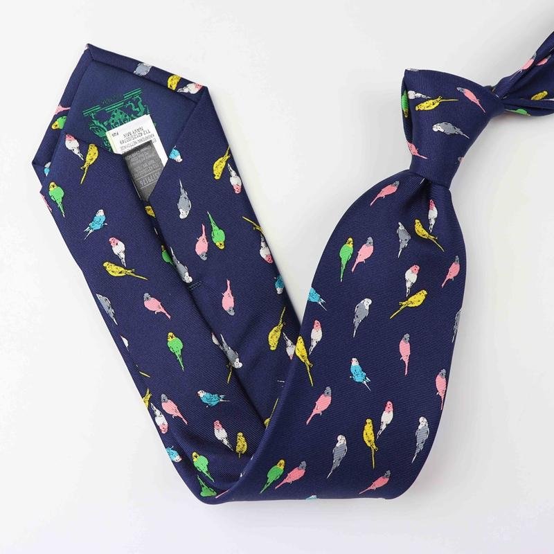 Cravate en soie bleu marine à motif oiseaux-Soie Plus