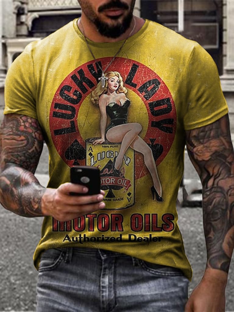 Retro casual engine oil print T-shirt / [viawink] /