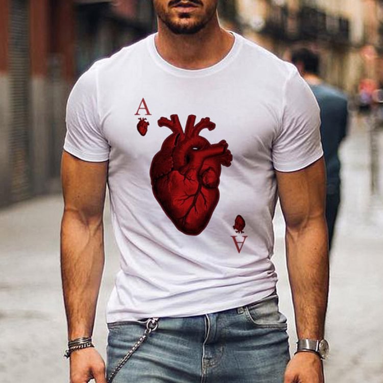 BrosWear Men's Poker Heart Print T-shirt