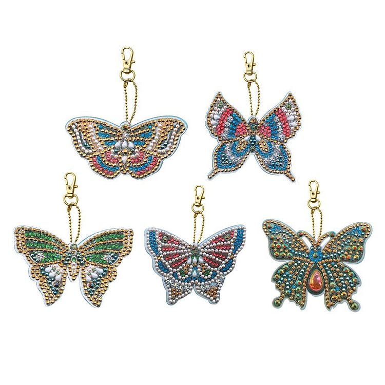 5pcs DIY Full Special Shaped Butterfly Diamond Painting Keychains