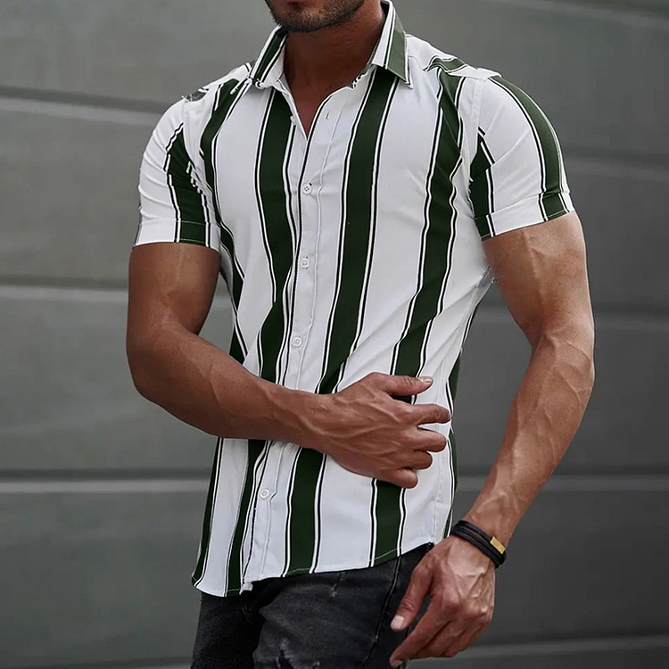 Casual Striped Men's Summer Short Sleeve Shirts