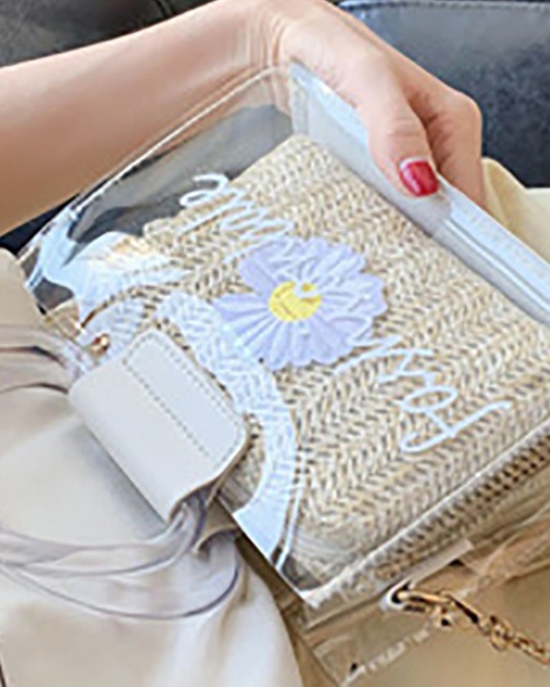 Clear Letter Print Floral Pattern Satchel Bag