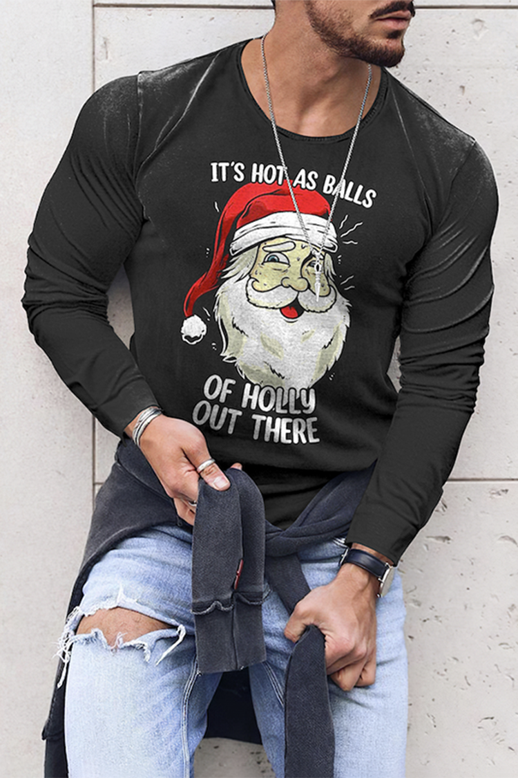 Tiboyz Men's Santa Print Casual Long Sleeve T-Shirt