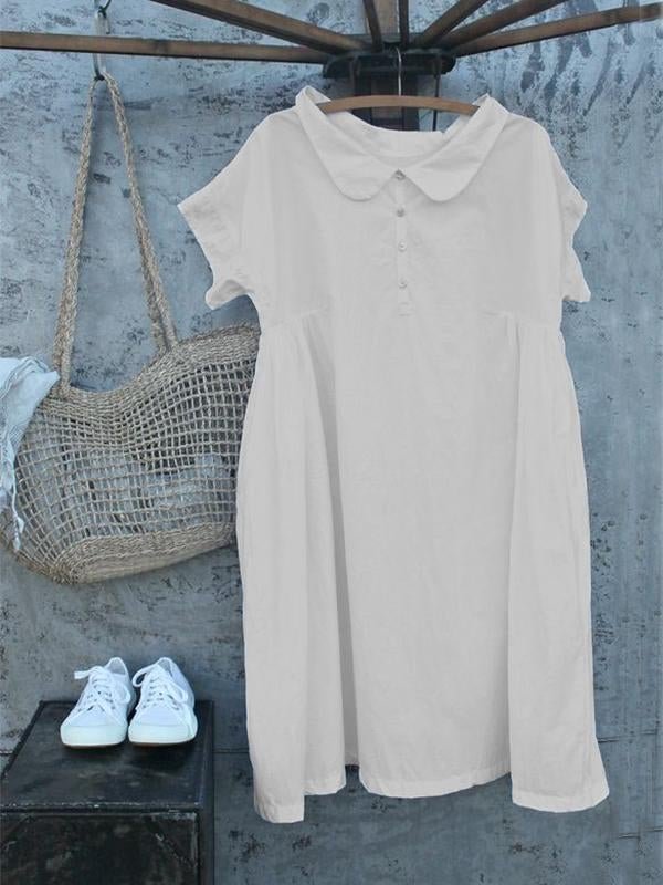 Short Sleeve Round Neck Solid Color Dress