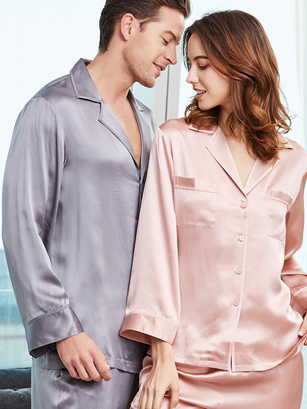 Romantic Long-sleeved Couple's Silk Pajamas