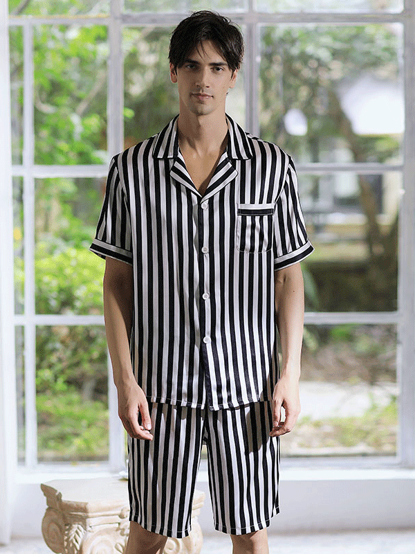 High Quality Zebra Stripe Printed Short Silk Pajamas For Men