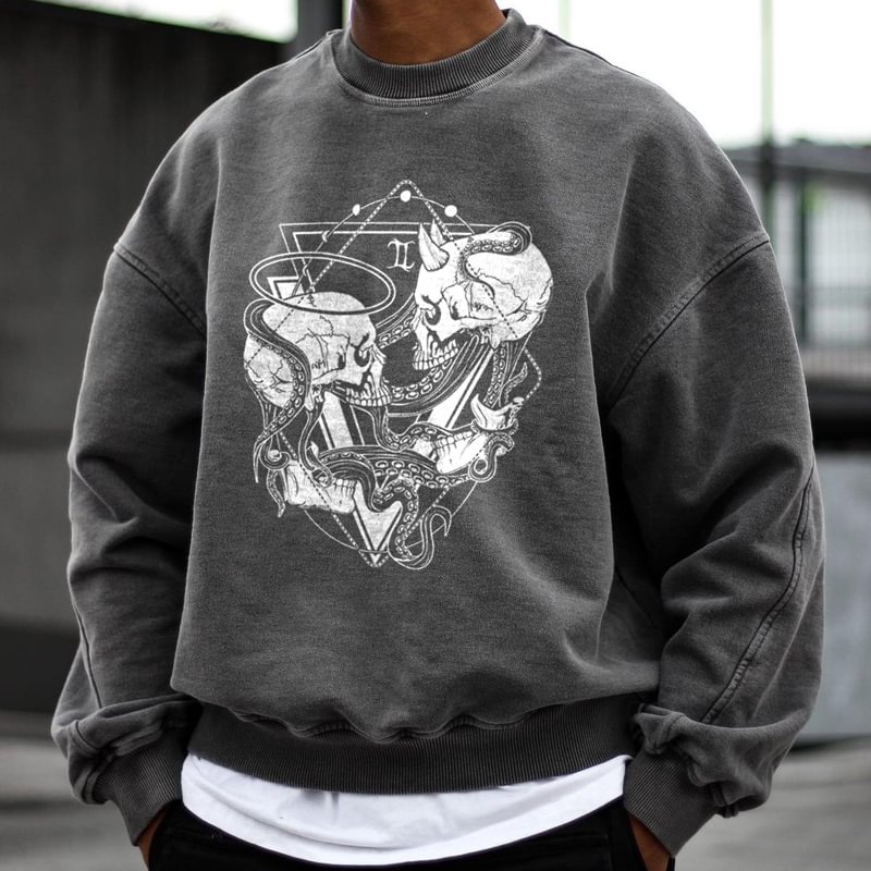 Skull combination printed loose sweatshirt designer -  UPRANDY