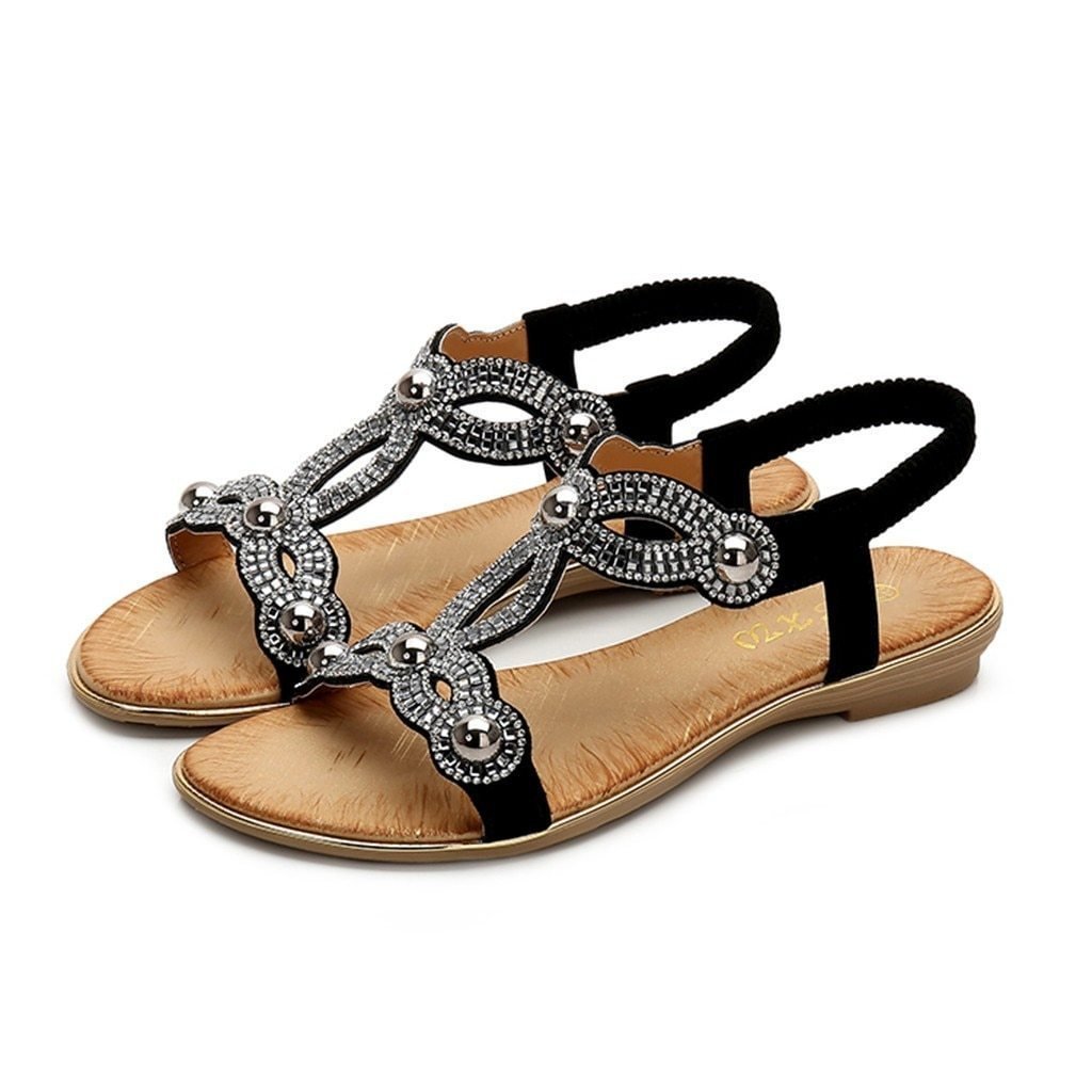 Women Crystal Flat Sandals Bohemia Style Beach Casual Peep Toe聽Sandal Shoes-Corachic