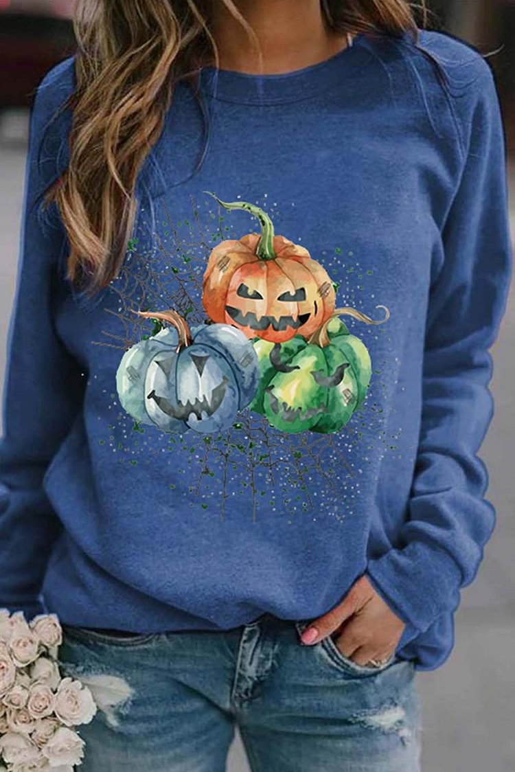 Women's Sweatshirts Pumpkin Print Sweatshirt-Mayoulove