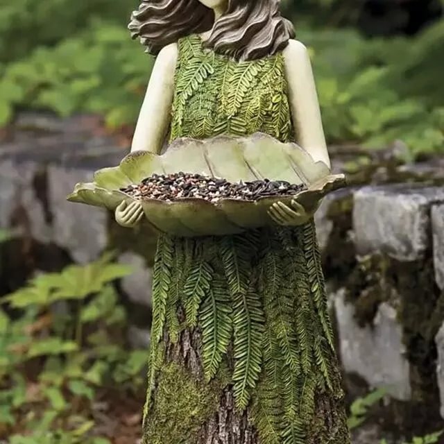 sherwood fern fairy statuary with bird feeder