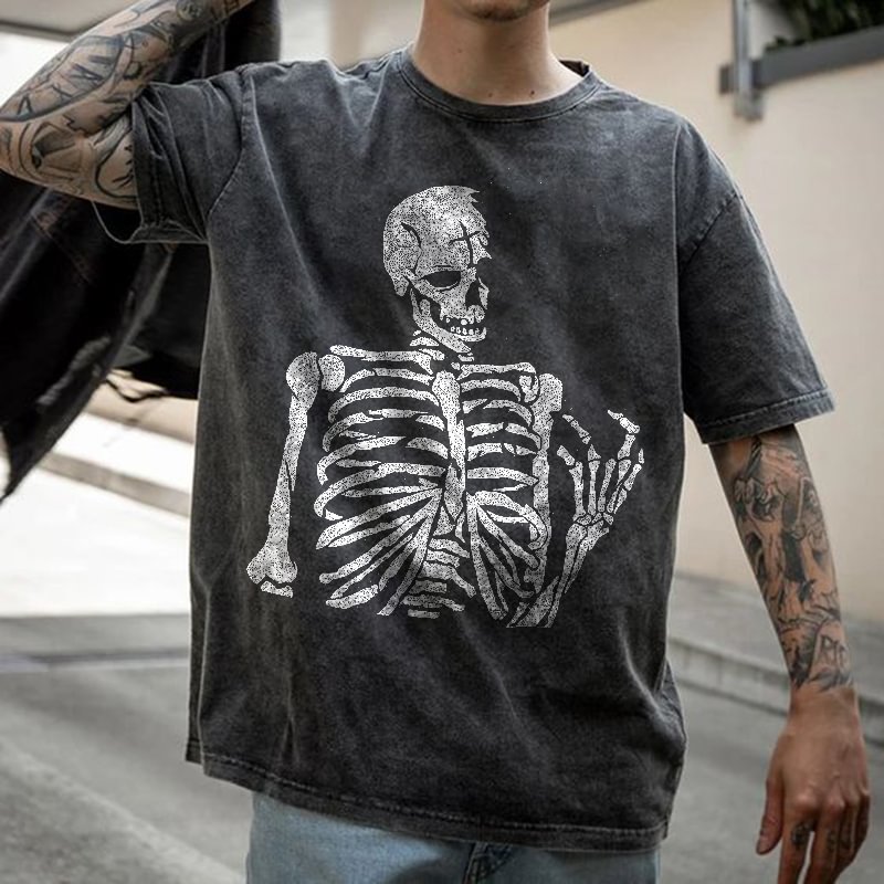 UPRANDY Skeleton Printed Men's Casual Short-Sleeved T-shirt -  UPRANDY