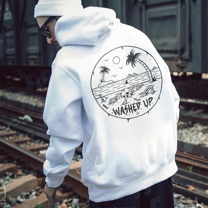 Washed Up Frustrated Skull Lies On The Beach Printed Men's Hoodie - Krazyskull