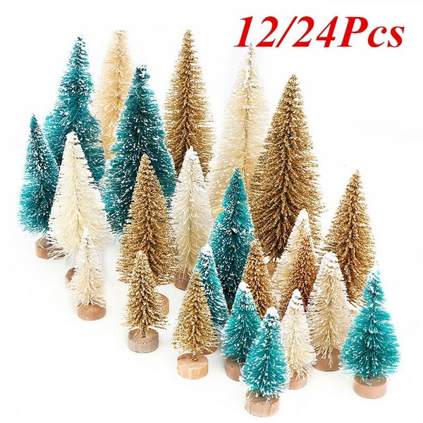 Wholesale 12/24pcs Tabletop Christmas Pine Tree Xmas Mini Snow Trees Small Decoration Gifts