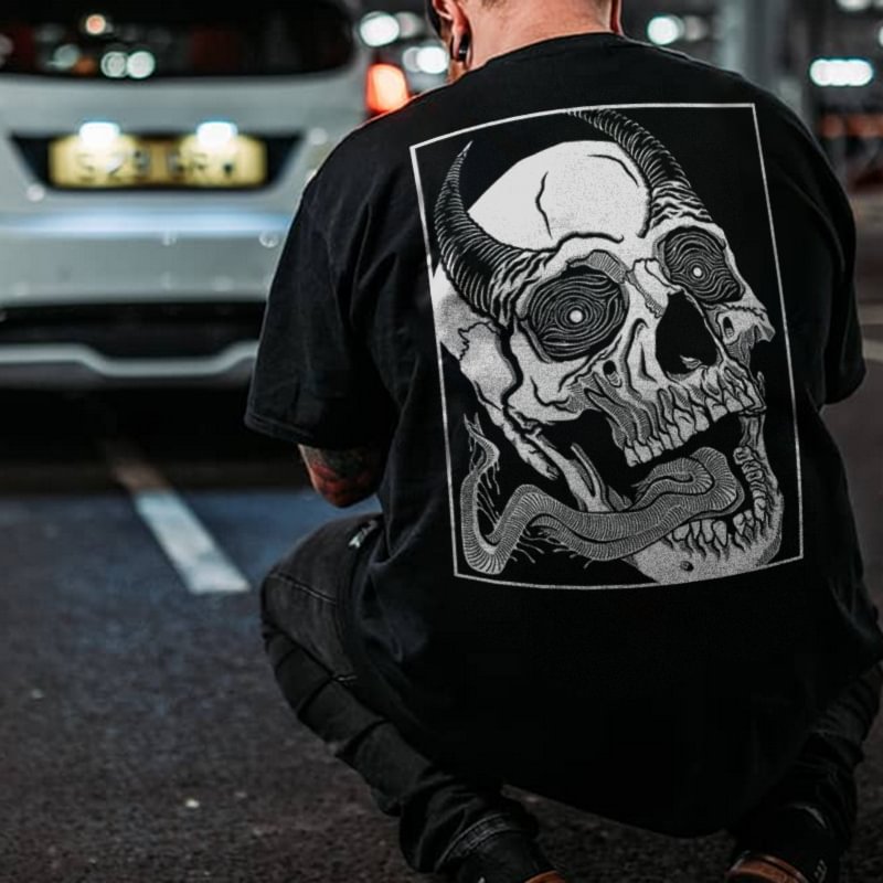 Evil Skull Printing Black Men's T-shirt Designer -  UPRANDY