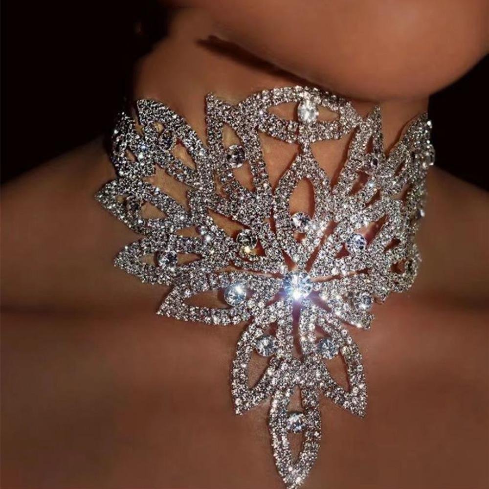 Bling Rhinestone Big Choker Women Necklace for Dinner Jewelry-VESSFUL