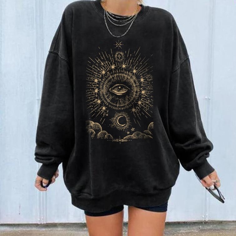   Stars And Moon Eyes Retro Print Sweatshirt - Neojana