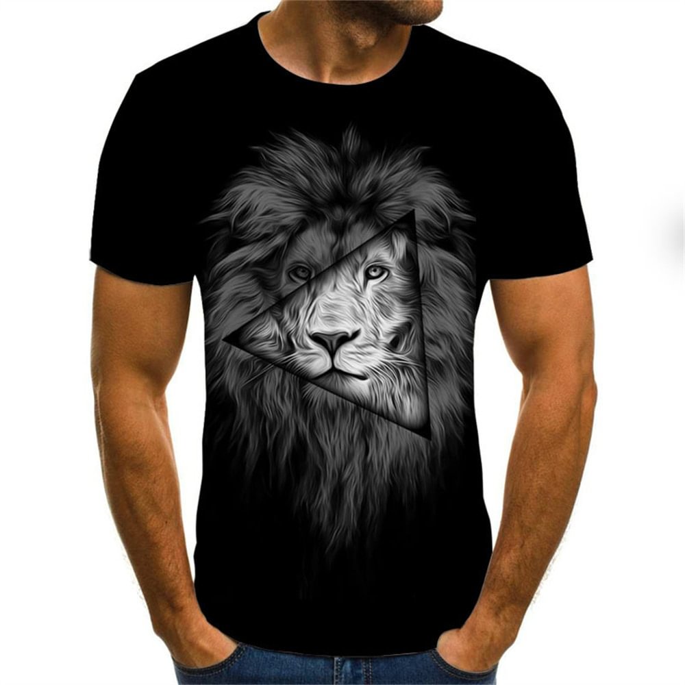Lion 3D Animal Pattern Summer Streetwear Men's Short Sleeve T-Shirt-VESSFUL