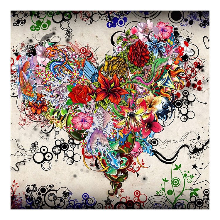Insect Flower Heart Shape - Round Drill Diamond Painting - 30*30CM