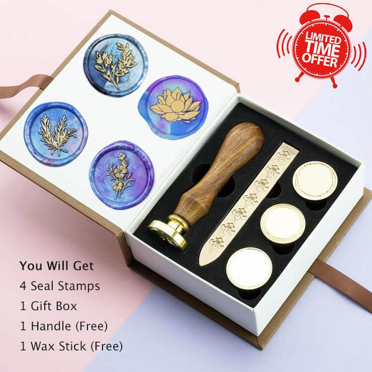 A DIY Fire Paint Seal Wax Seal Stamp Head Wooden Handle Set for Envelope Animal Plant Sealing Wax Copper Stamp N