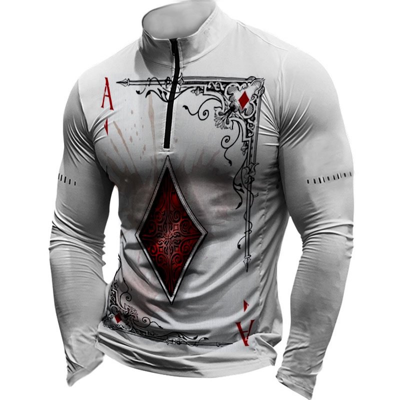 Men's quick-drying playing card printing middle neck T-shirt / [viawink] /