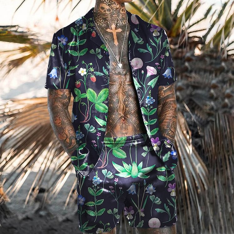 BrosWear Men's Beach Resort Floral Shirt Set