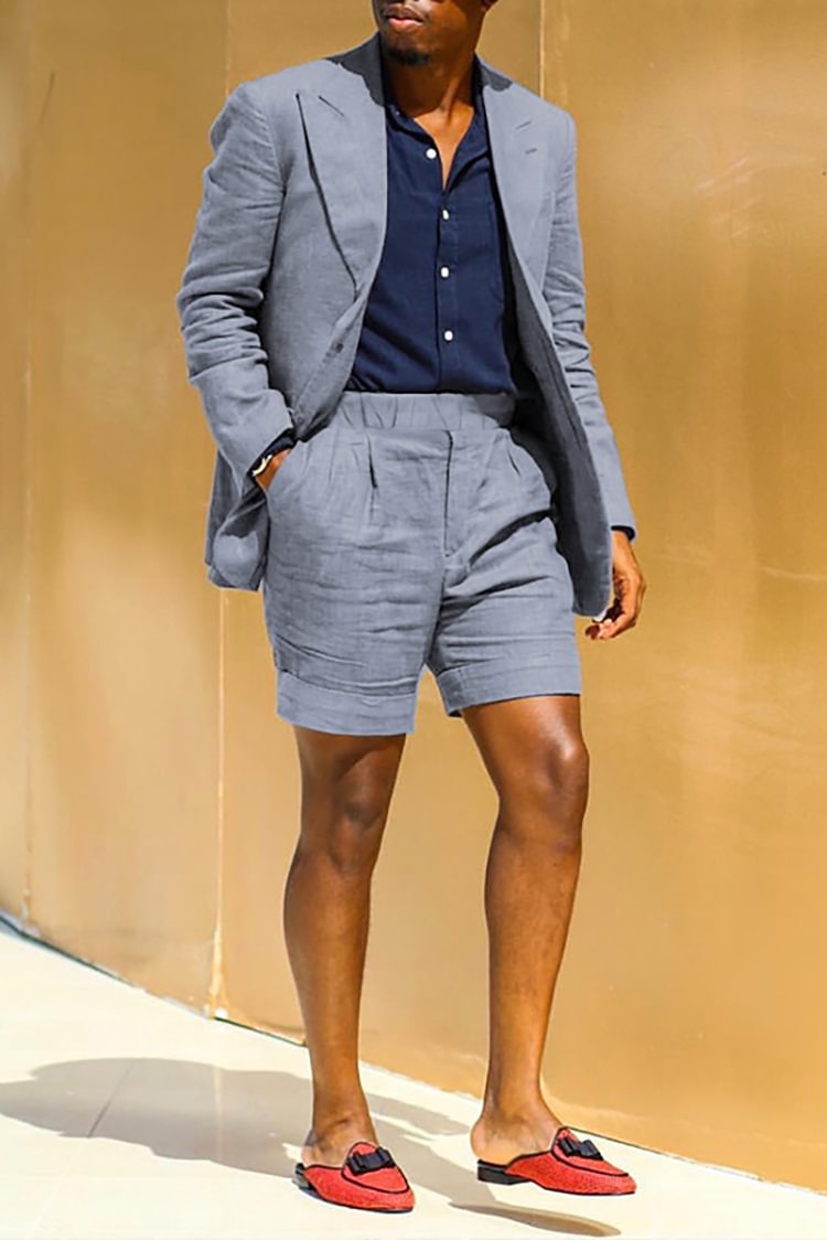 Tiboyz Outfits Stylish Blue Grey Blazer And Shorts Two Piece Suit